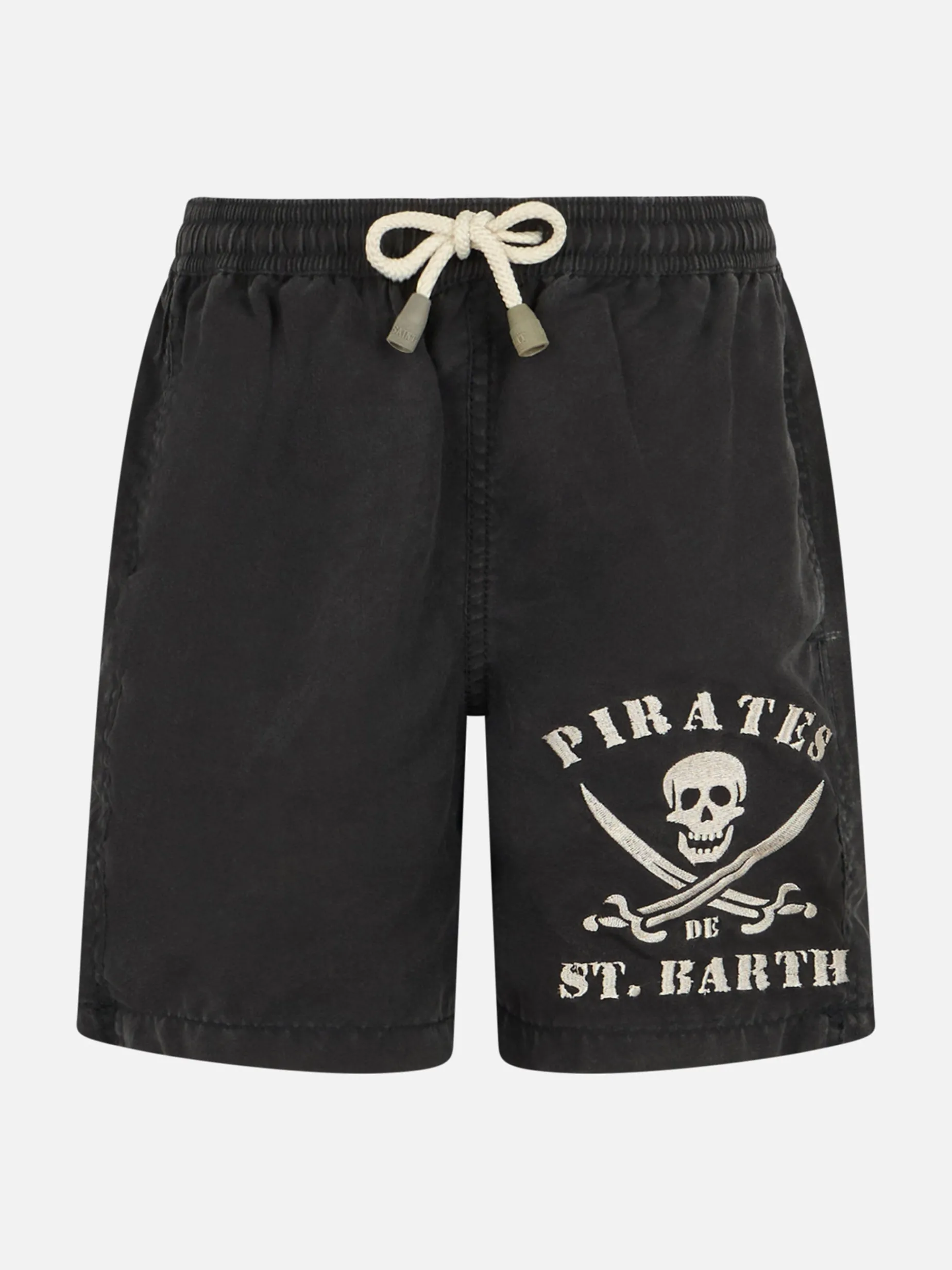 Schwarze klassische Badeshorts für Jungen Tender mit Piratenstickerei
