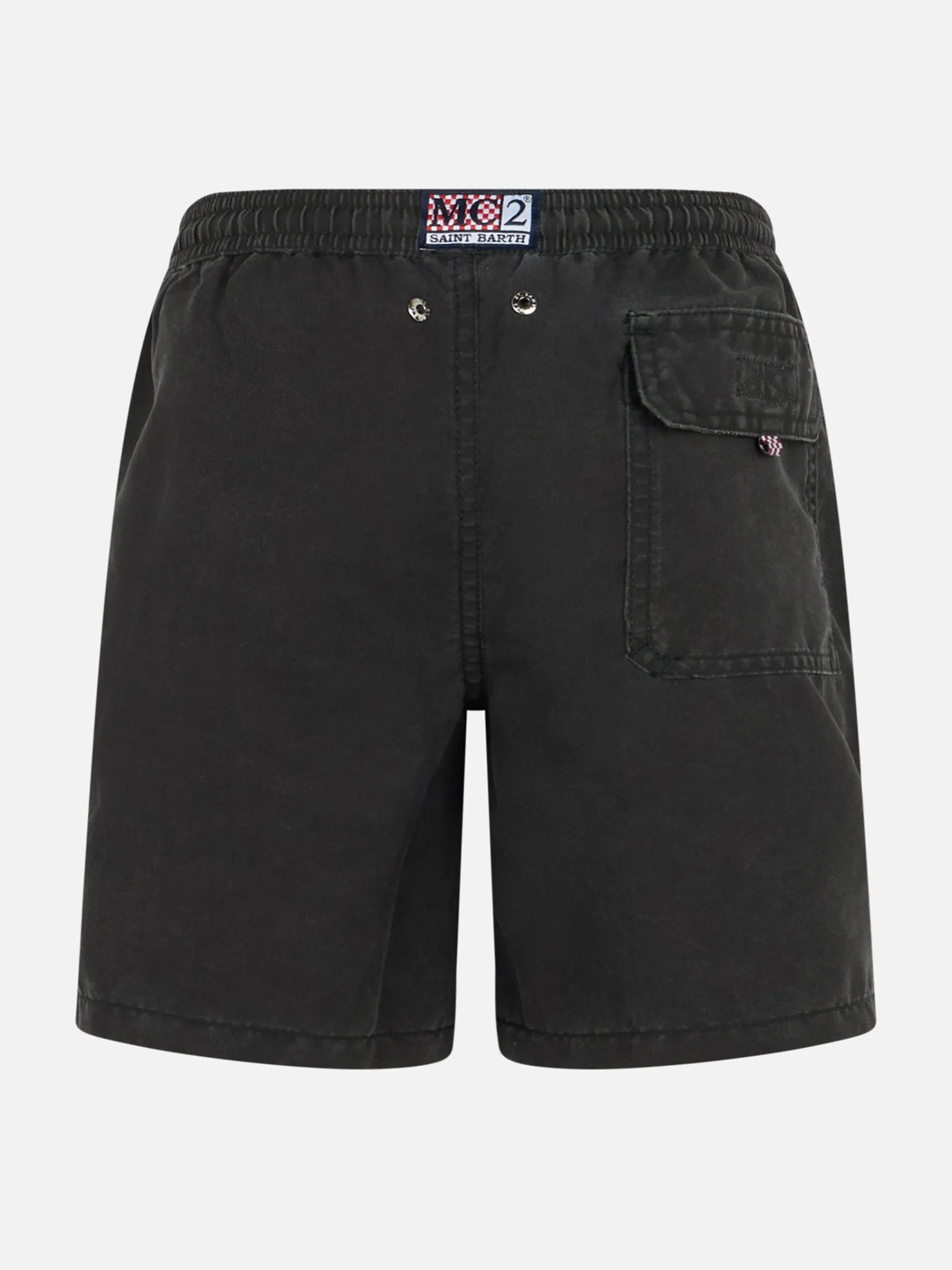 Schwarze klassische Badeshorts für Jungen Tender mit Piratenstickerei