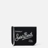 Schwarze Lurex-Pochette Aline mit Logo-Stickerei