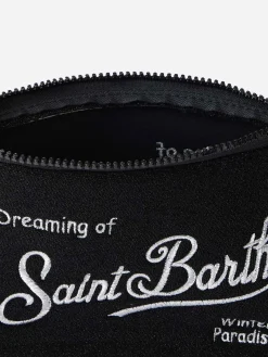 Schwarze Lurex-Pochette Aline mit Logo-Stickerei