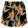 Schwarze mittellange Badeshorts mit Blumendruck