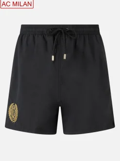 Schwarze mittellange Badeshorts Patmos für Herren mit Milan 125-Stickerei | AC MILAN 125 SPECIAL EDITION