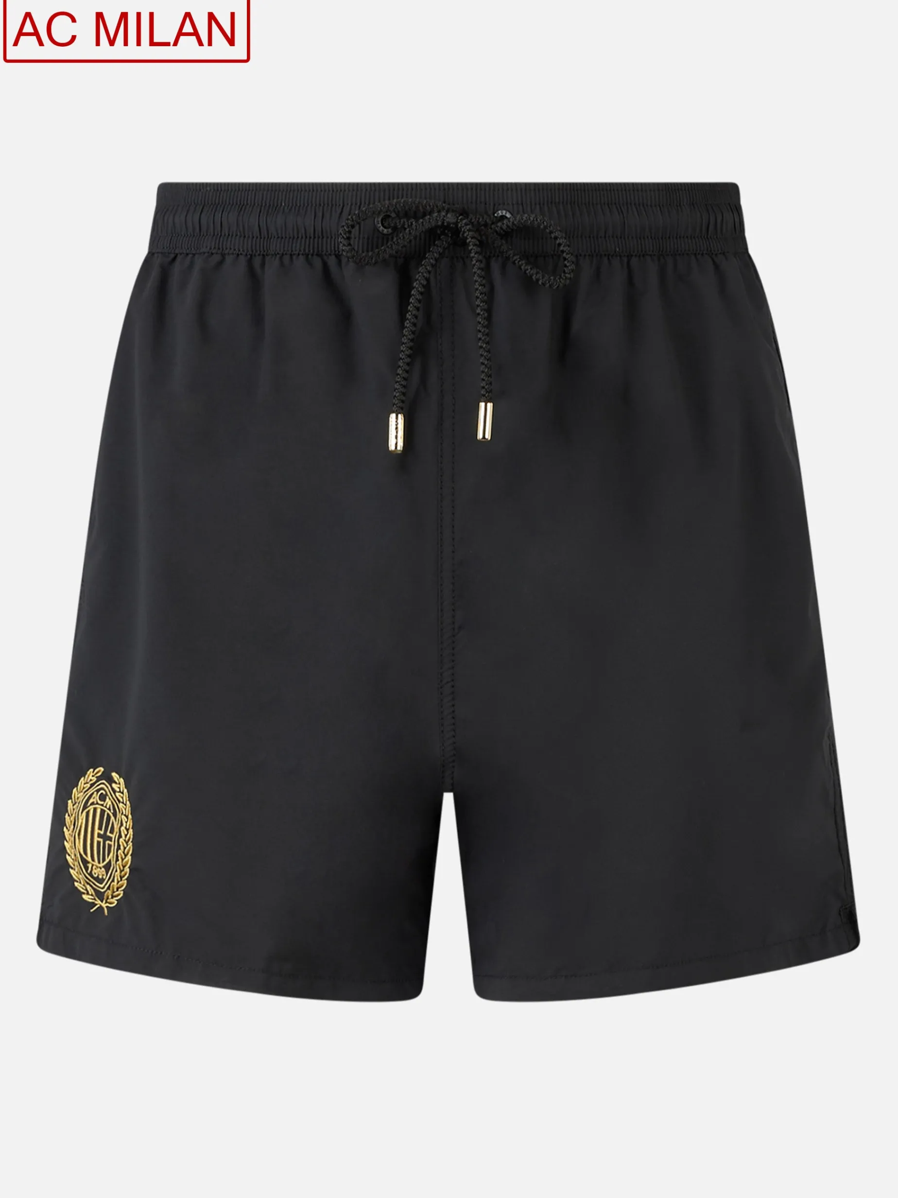 Schwarze mittellange Badeshorts Patmos für Herren mit Milan 125-Stickerei | AC MILAN 125 SPECIAL EDITION