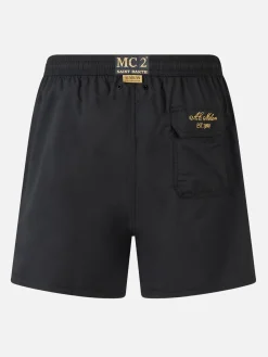 Schwarze mittellange Badeshorts Patmos für Herren mit Milan 125-Stickerei | AC MILAN 125 SPECIAL EDITION