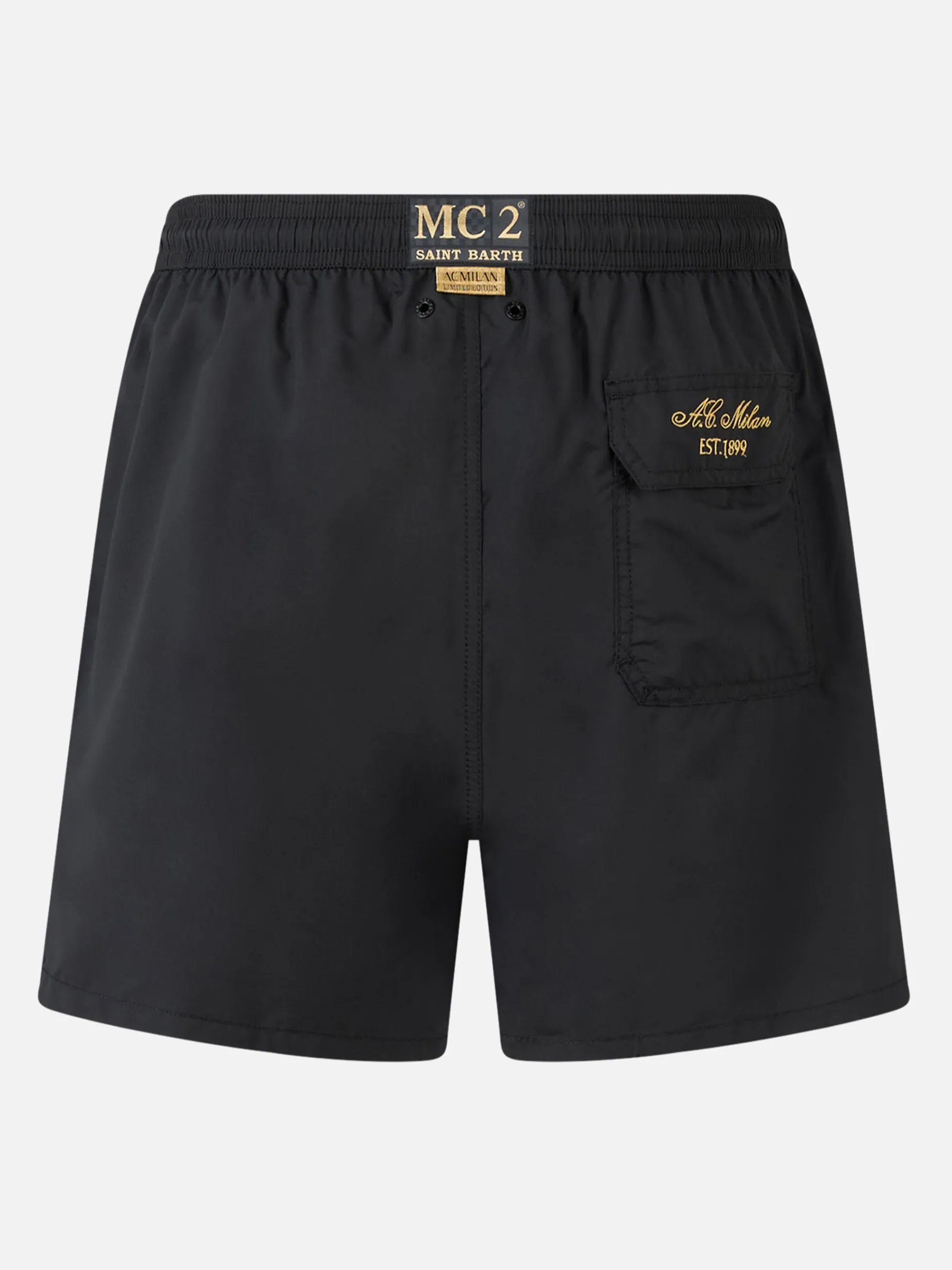 Schwarze mittellange Badeshorts Patmos für Herren mit Milan 125-Stickerei | AC MILAN 125 SPECIAL EDITION