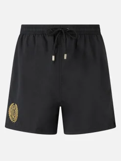 Schwarze mittellange Badeshorts Patmos für Herren mit Milan 125-Stickerei | AC MILAN 125 SPECIAL EDITION