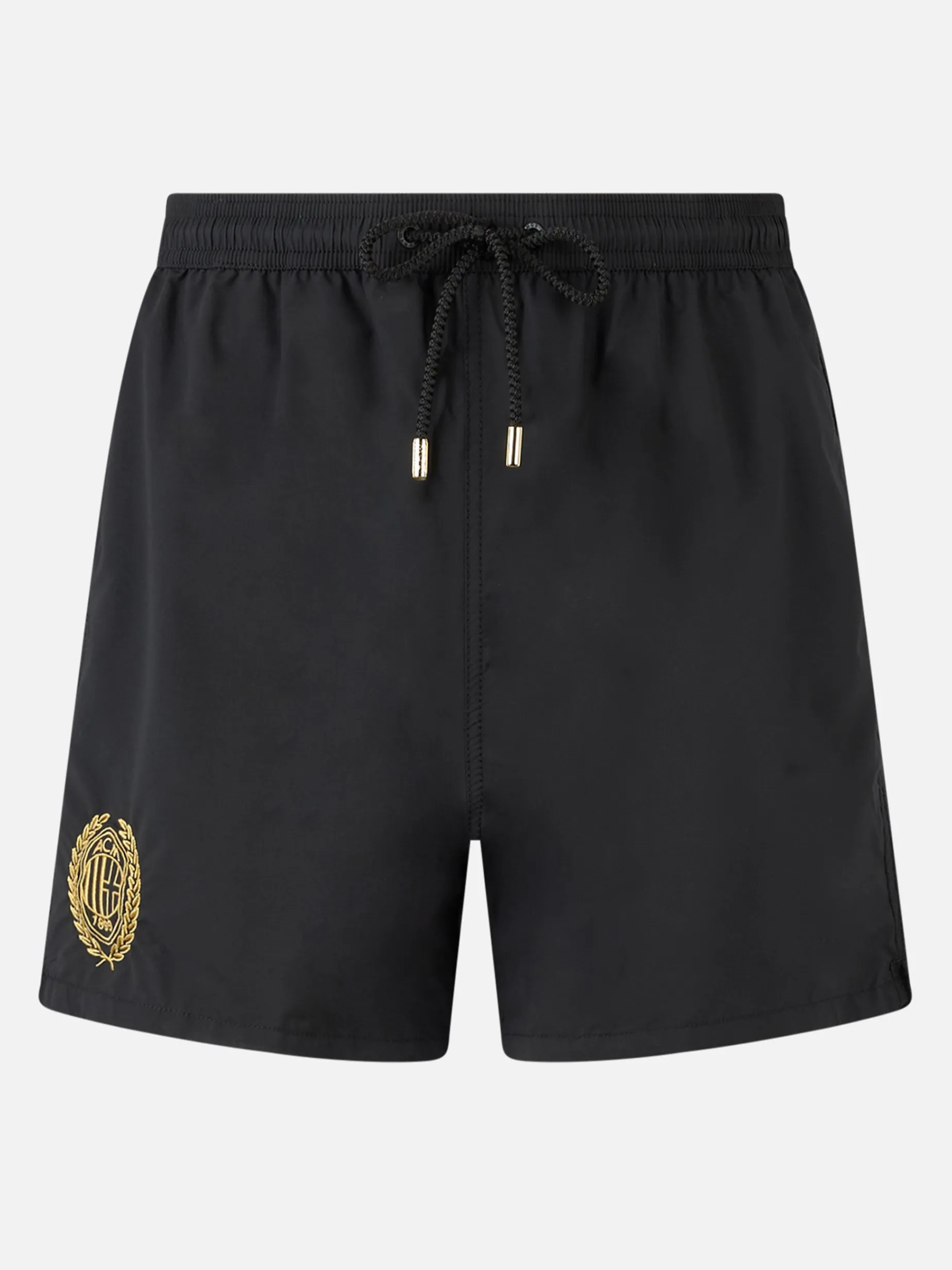 Schwarze mittellange Badeshorts Patmos für Herren mit Milan 125-Stickerei | AC MILAN 125 SPECIAL EDITION