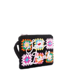 Schwarze Parisienne-Häkelclutch mit Saint-Barth-Stickerei