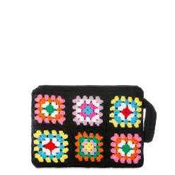 Schwarze Parisienne-Häkelclutch mit Saint-Barth-Stickerei