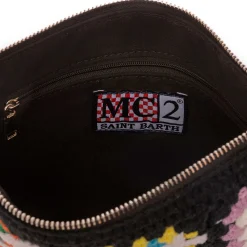 Schwarze Parisienne-Häkelclutch mit Saint-Barth-Stickerei