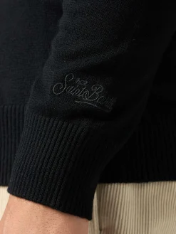 Schwarze Strickjacke Savile für Herren aus Merinowolle