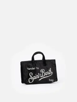 Schwarze Telefontasche aus Samt mit Saint Barth-Logostickerei
