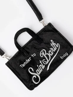Schwarze Telefontasche aus Samt mit Saint Barth-Logostickerei