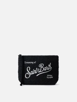 Schwarze Tweed-Pochette Aline mit Logo-Stickerei