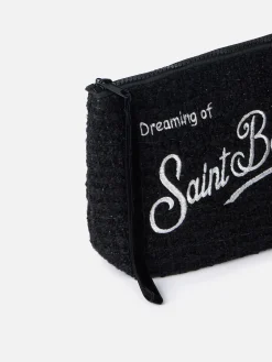 Schwarze Tweed-Pochette Aline mit Logo-Stickerei