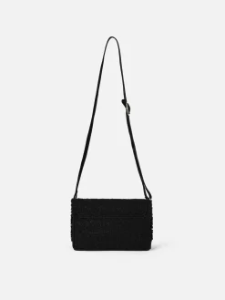 Schwarze Tweed-Umhängetasche Tita mit Saint Barth-Stickerei