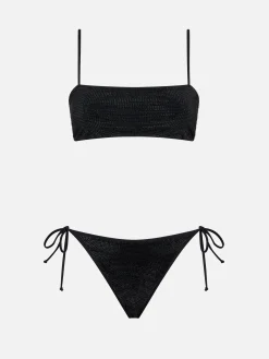Schwarzer Bandeau-Bikini für Damen mit Strasssteinen