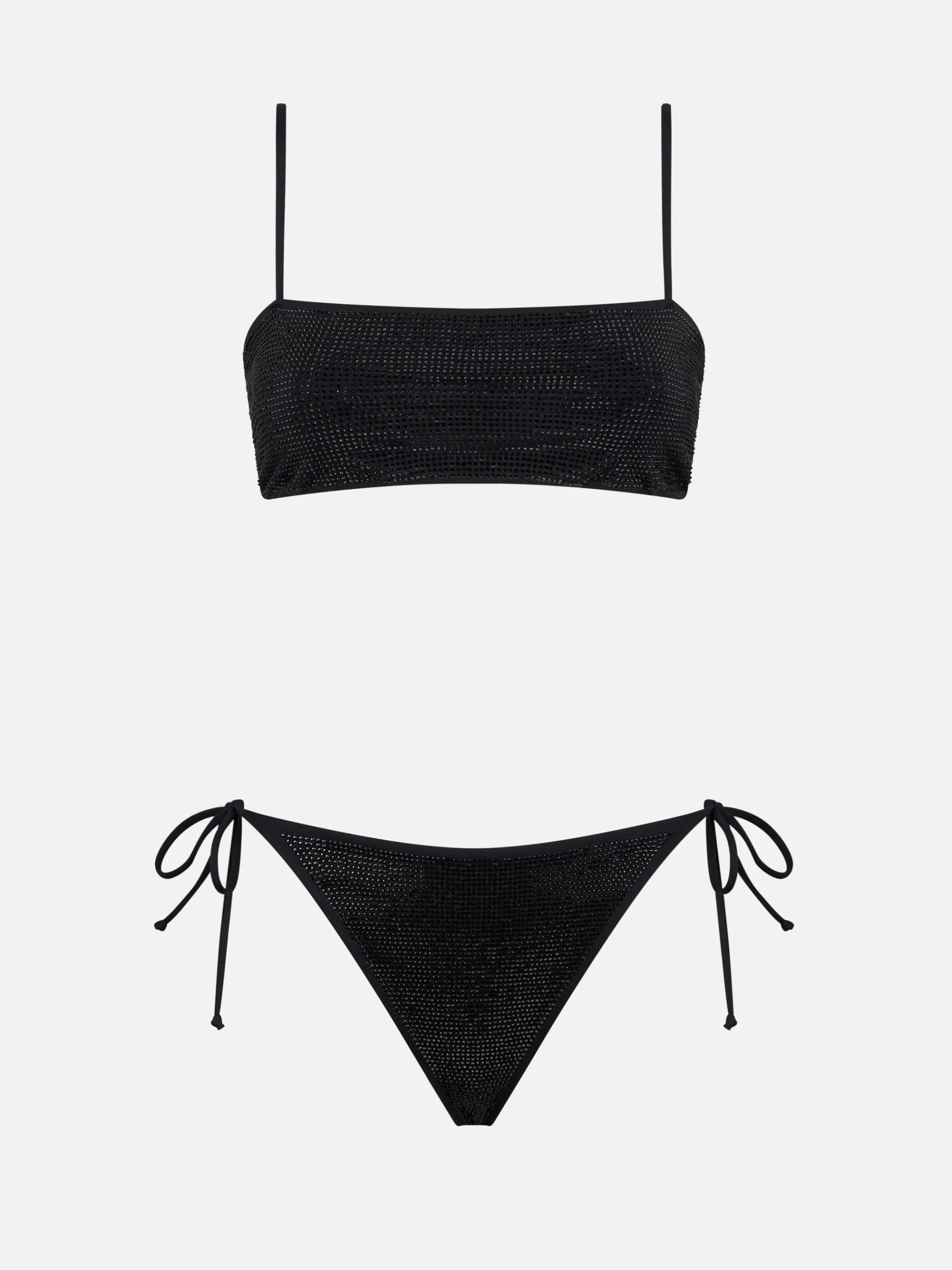 Schwarzer Bandeau-Bikini für Damen mit Strasssteinen
