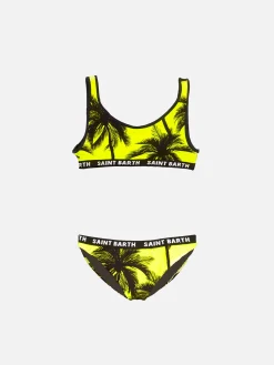 Schwarzer Bralette-Bikini für Mädchen mit Palmenprint
