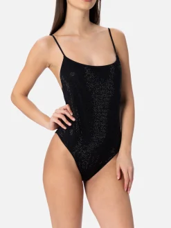 Schwarzer Damen-Badeanzug Cecille mit Strasssteinen