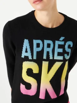 Schwarzer Damenpullover Aprés Ski mit degradierter Schrift