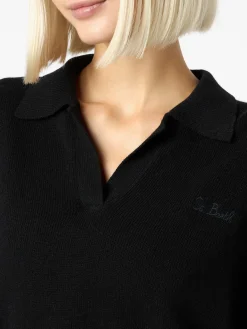 Schwarzer Damenpullover Eze mit Polokragen