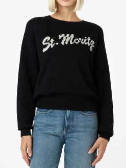 Schwarzer Damenpullover Louise mit St. Moritz Strass-Verzierung | ST. MORITZ TOP OF THE WORLD SPECIAL EDITION