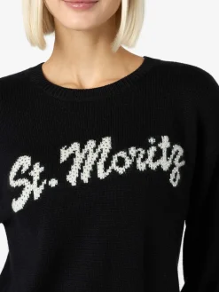 Schwarzer Damenpullover Louise mit St. Moritz Strass-Verzierung | ST. MORITZ TOP OF THE WORLD SPECIAL EDITION