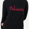 Schwarzer Damenpullover mit Maleducata Lurex-Stickerei
