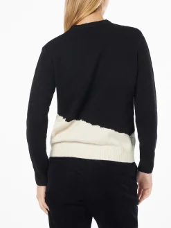 Schwarzer Damenpullover mit Rundhalsausschnitt und Lovovia-Stickerei