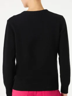 Schwarzer Damenpullover mit Maleducata Lurex-Stickerei