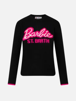 Schwarzer Damenpullover mit Rundhalsausschnitt und Barbie-Aufdruck | BARBIE-SONDEREDITION