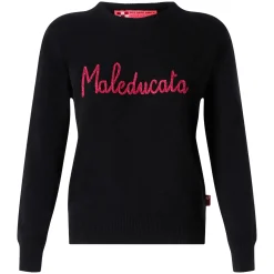 Schwarzer Damenpullover mit Maleducata Lurex-Stickerei