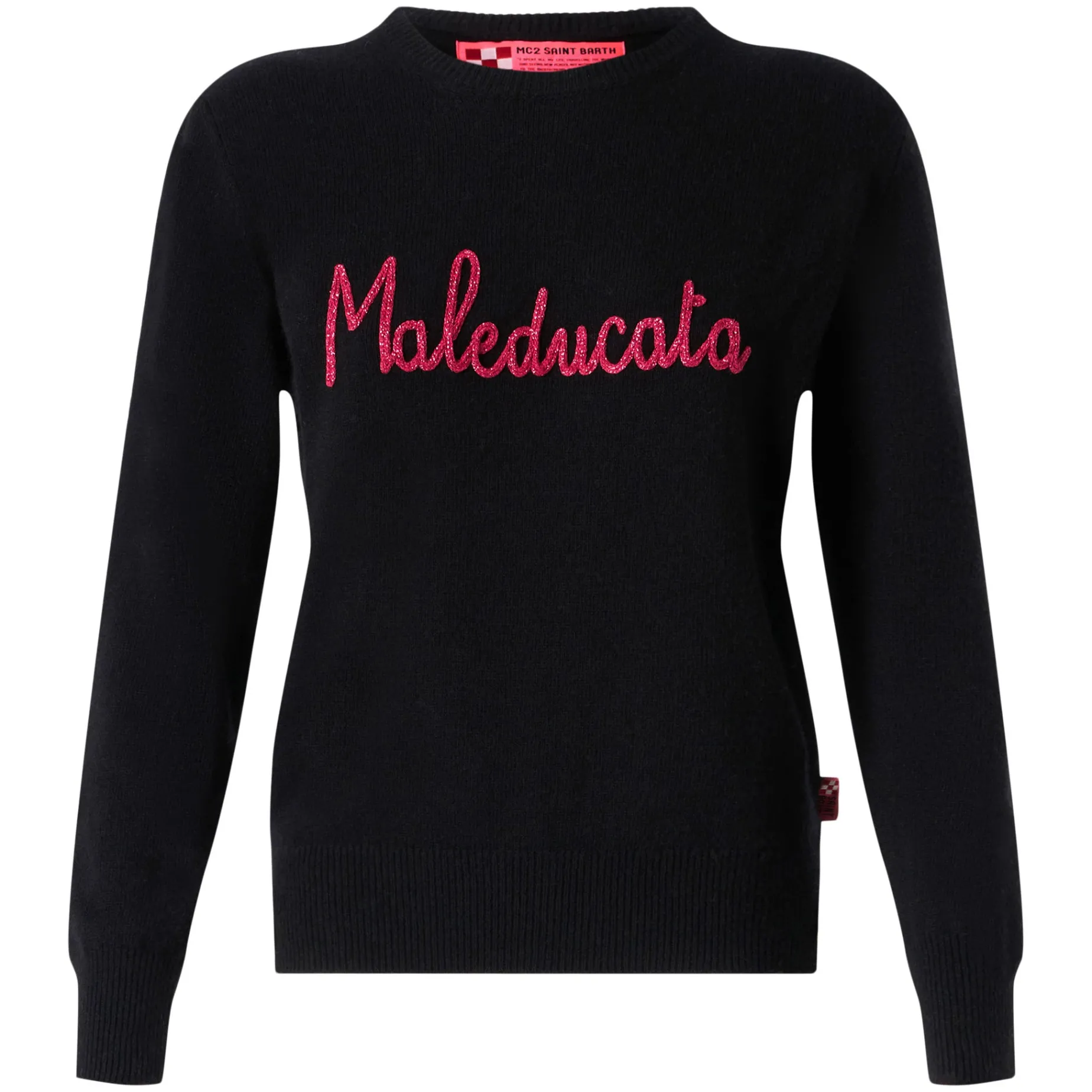 Schwarzer Damenpullover mit Maleducata Lurex-Stickerei