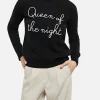 Schwarzer Damenpullover New Queen mit Stickerei „Königin der Nacht“