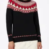 Schwarzer Damenpullover New Queen mit Fair-Isle-Herzen-Print