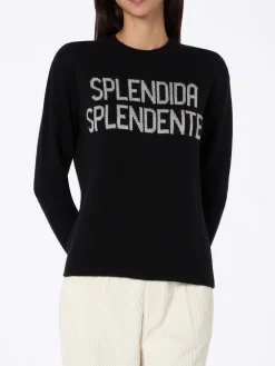 Schwarzer Damenpullover New Queen mit Splendida Splendente-Aufdruck
