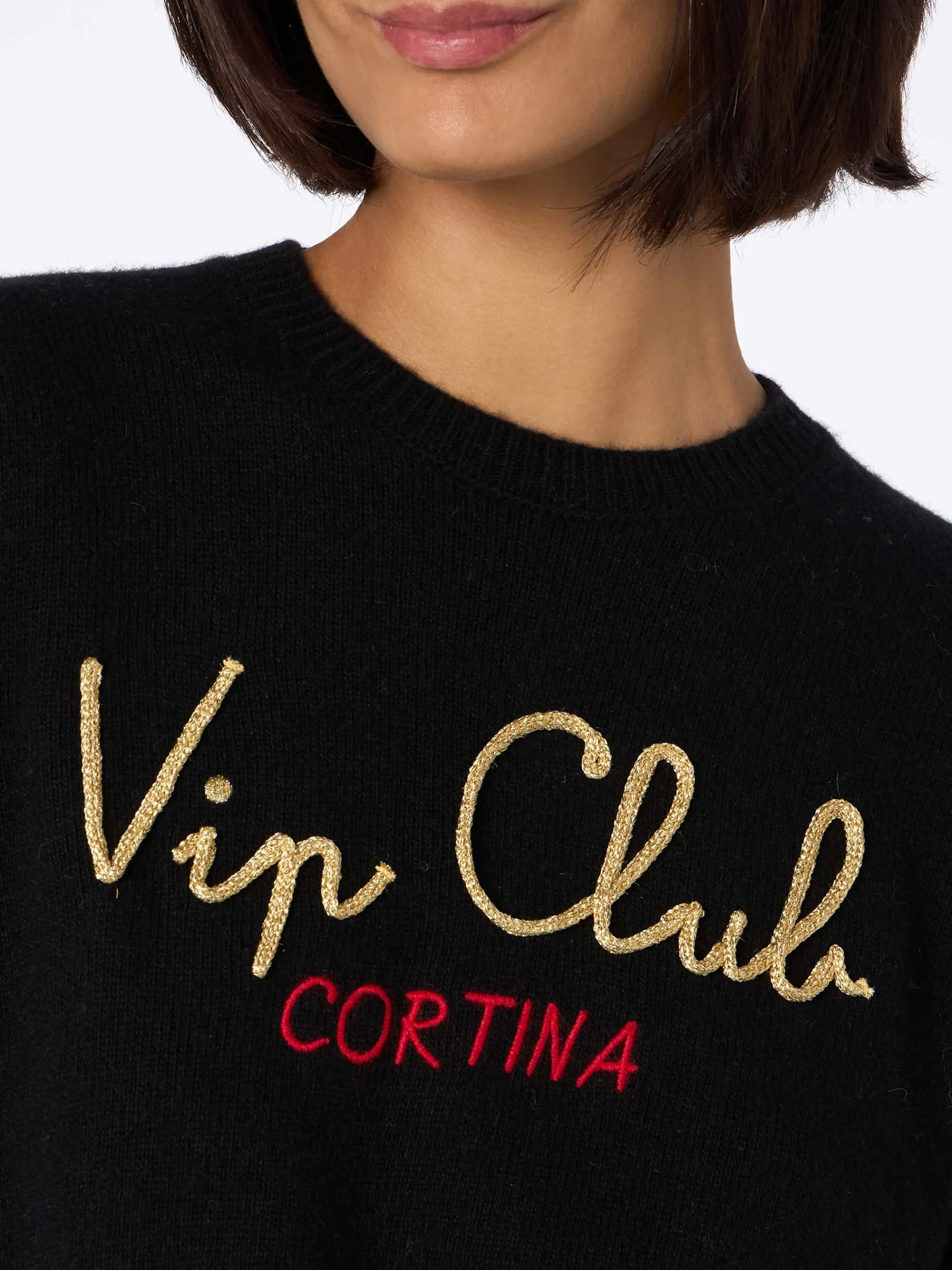Schwarzer Damenpullover New Queen mit Stickerei Vip Club Cortina | VIP CLUB CORTINA SONDEREDITION