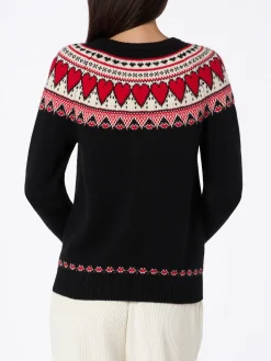 Schwarzer Damenpullover New Queen mit Fair-Isle-Herzen-Print