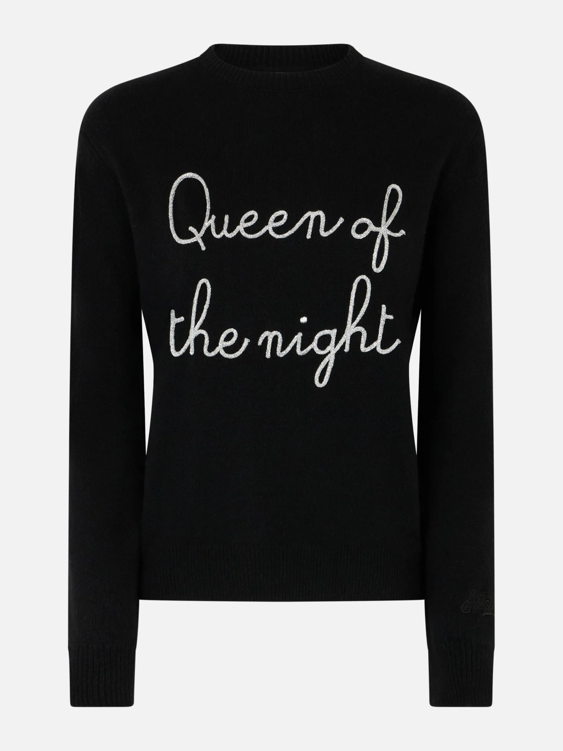 Schwarzer Damenpullover New Queen mit Stickerei „Königin der Nacht“