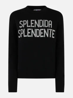 Schwarzer Damenpullover New Queen mit Splendida Splendente-Aufdruck