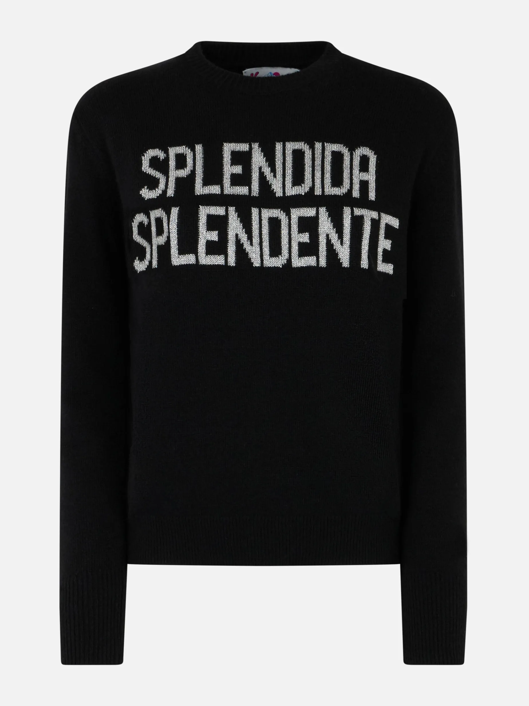 Schwarzer Damenpullover New Queen mit Splendida Splendente-Aufdruck