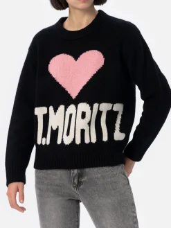 Schwarzer Fair-Isle-Pullover Kyla für Damen mit St. Moritz-Print