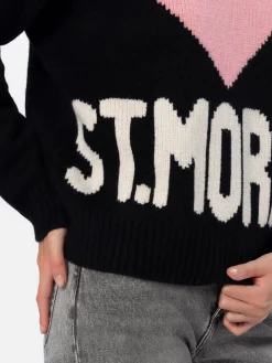 Schwarzer Fair-Isle-Pullover Kyla für Damen mit St. Moritz-Print