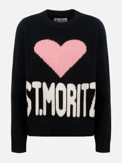 Schwarzer Fair-Isle-Pullover Kyla für Damen mit St. Moritz-Print