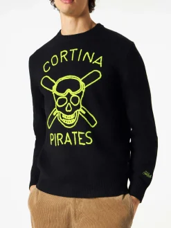 Schwarzer Herrenpullover Cortina Pirates mit Fluo-Stickerei