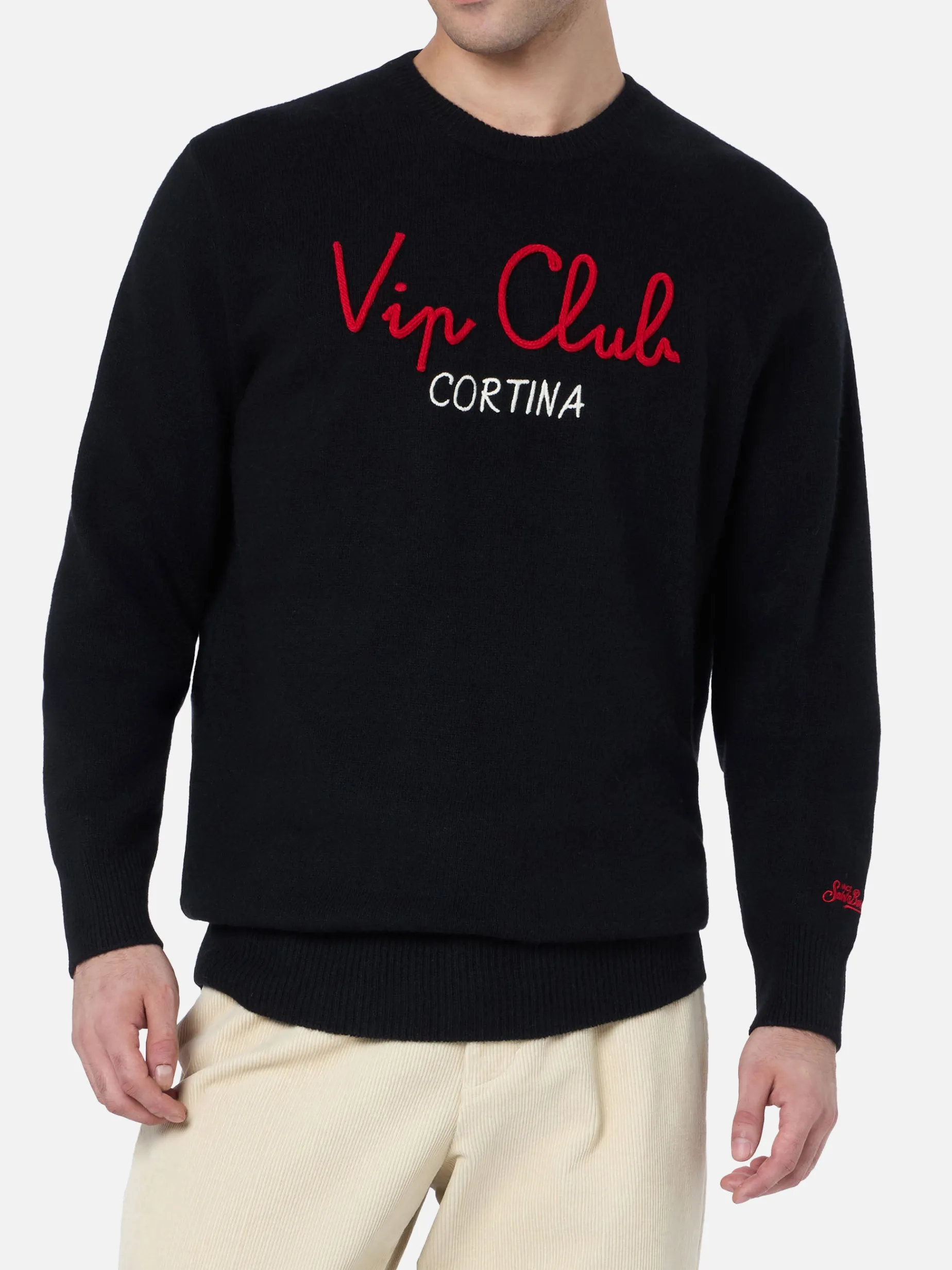Schwarzer Herrenpullover Heron mit Vacanze VIP-Stickerei | VIP CLUB CORTINA SONDEREDITION