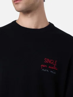 Schwarzer Herrenpullover Heron mit Single per scelta non mia-Stickerei