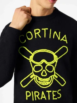 Schwarzer Herrenpullover Cortina Pirates mit Fluo-Stickerei