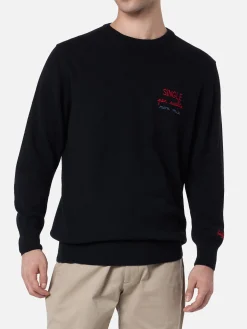 Schwarzer Herrenpullover Heron mit Single per scelta non mia-Stickerei